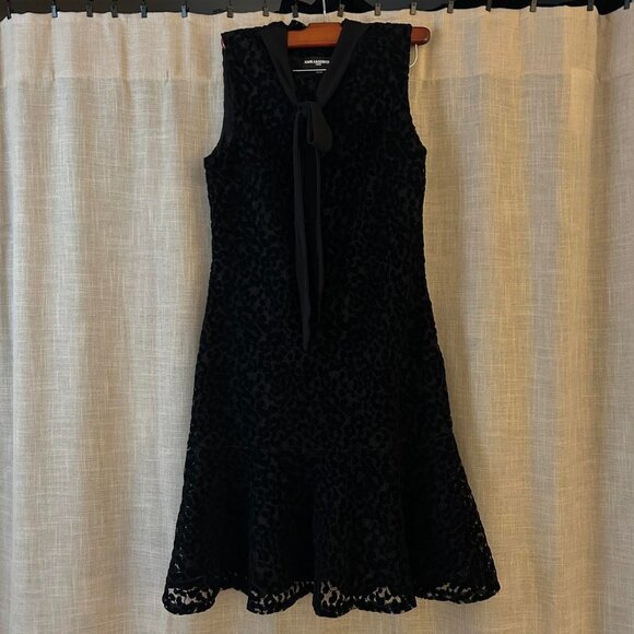 karl lagerfeld black sleeveless velvet lace dress w ribbon collar - Picture 2 of 4